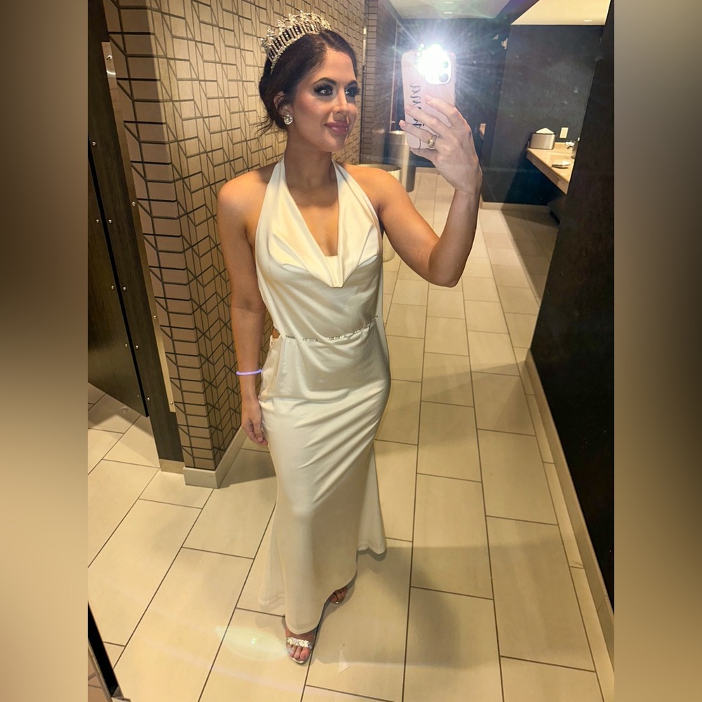 White Halter Rhinestone Gown